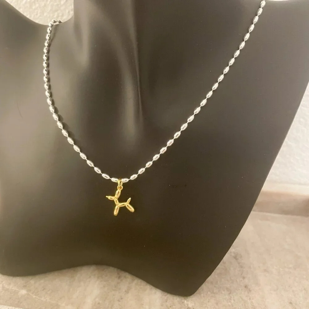 925 Sterling Silver Dainty Bead Necklace Balloon Dog Necklace - Picture 8 of 8